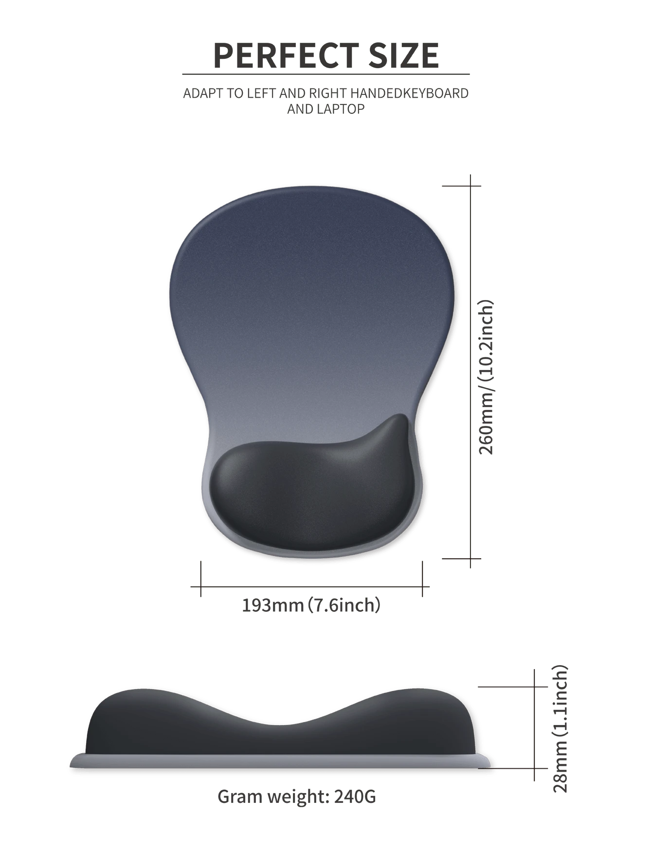 Los Angeles Professional Ergonomic Fabric Mouse Pad with Curved Wrist Guard