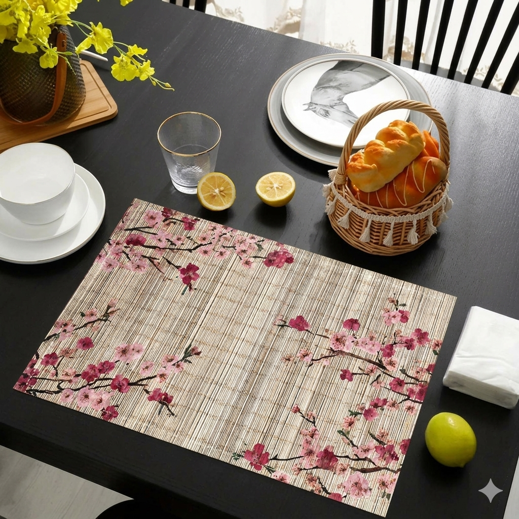 Skopje Japanese Style Floral Linen Placemat