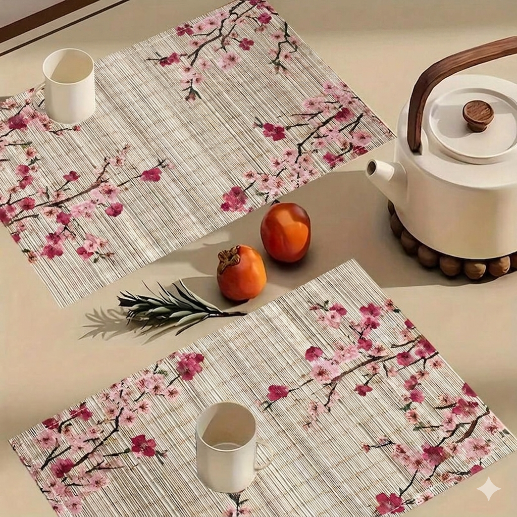 Skopje Japanese Style Floral Linen Placemat