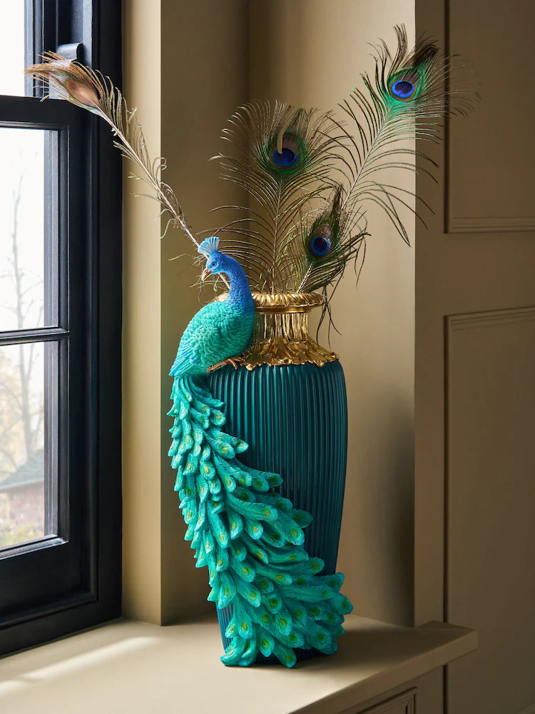 Teal Peacock Decorative Vase