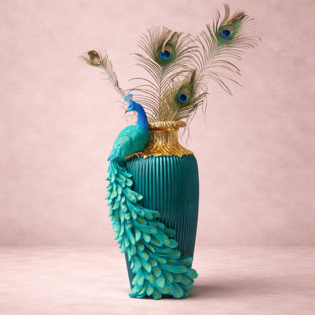 Teal Peacock Decorative Vase