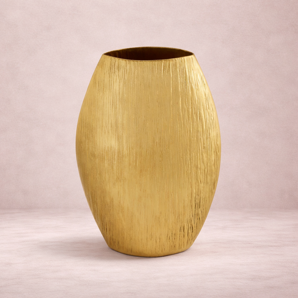 Textured Gold Oval Vase - Modern Brushed Finish Decorative Vessel